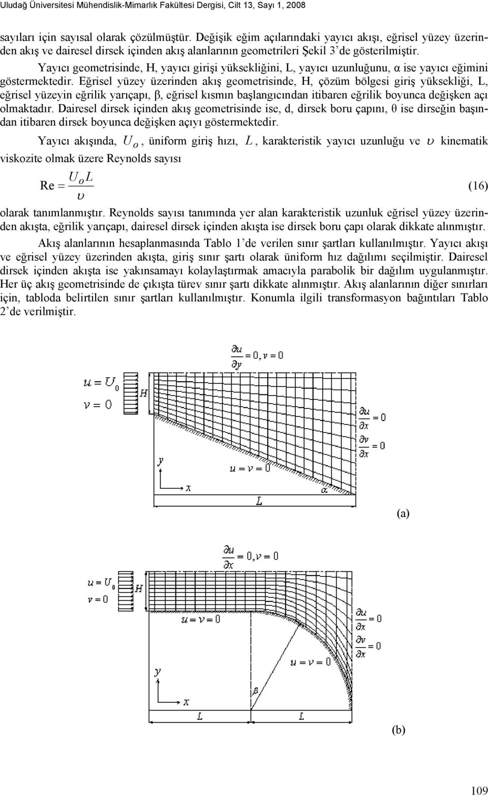 Yayıcı gemetrisinde, H, yayıcı girişi yüksekliğini, L, yayıcı uzunluğunu, α ise yayıcı eğimini göstermektedir.