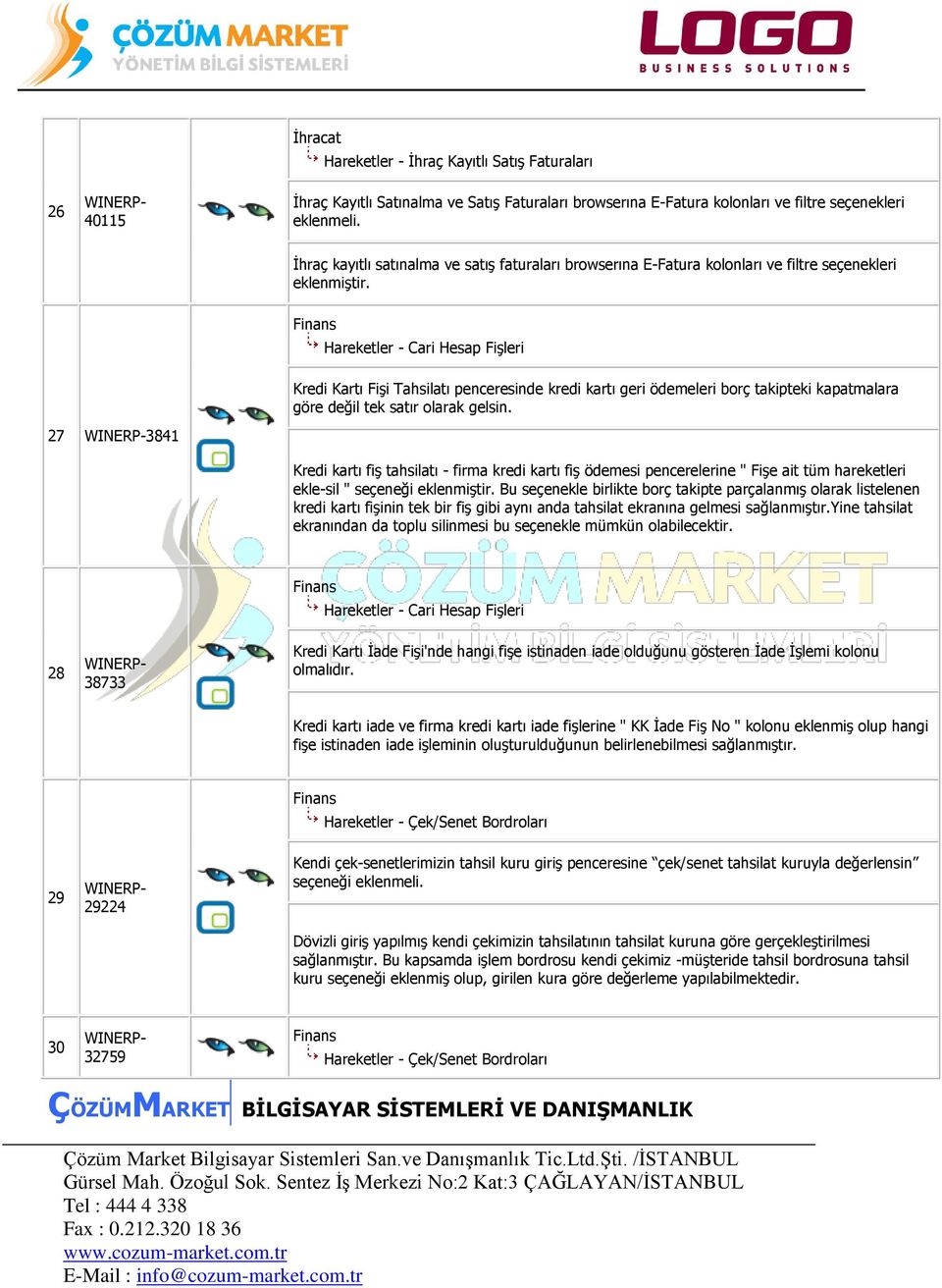 Hareketler - Cari Hesap Fişleri Kredi Kartı Fişi Tahsilatı penceresinde kredi kartı geri ödemeleri borç takipteki kapatmalara göre değil tek satır olarak gelsin.