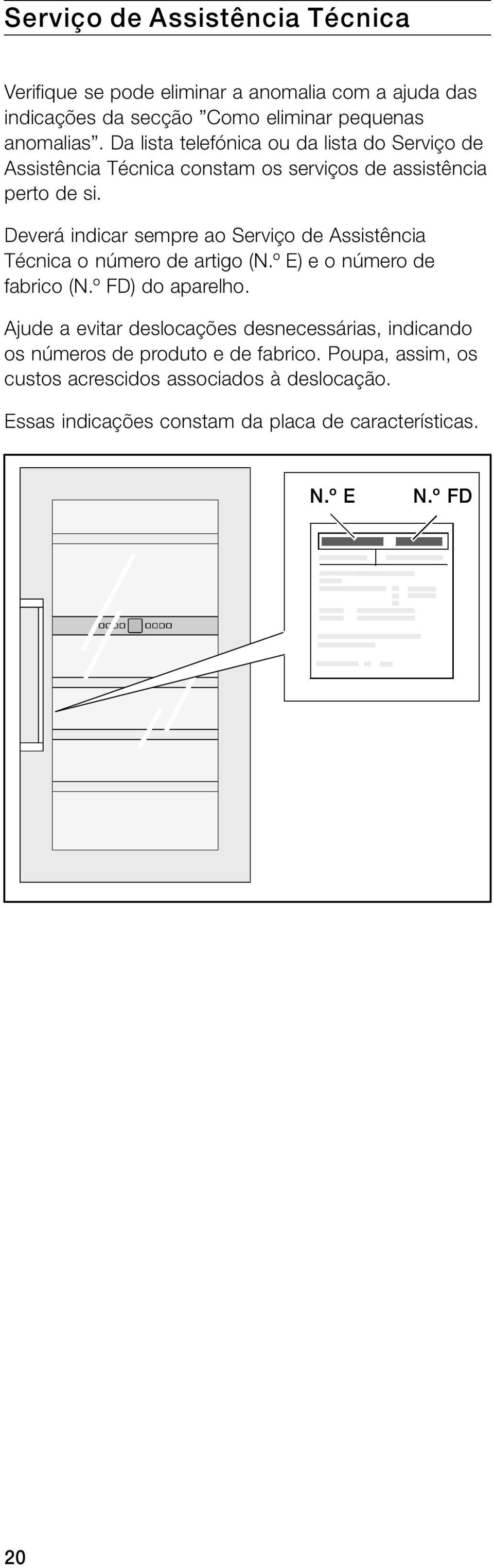 everá indicar sempre ao Serviço de Assistência Técnica o número de artigo (N.º E) e o número de fabrico (N.º F) do aparelho.