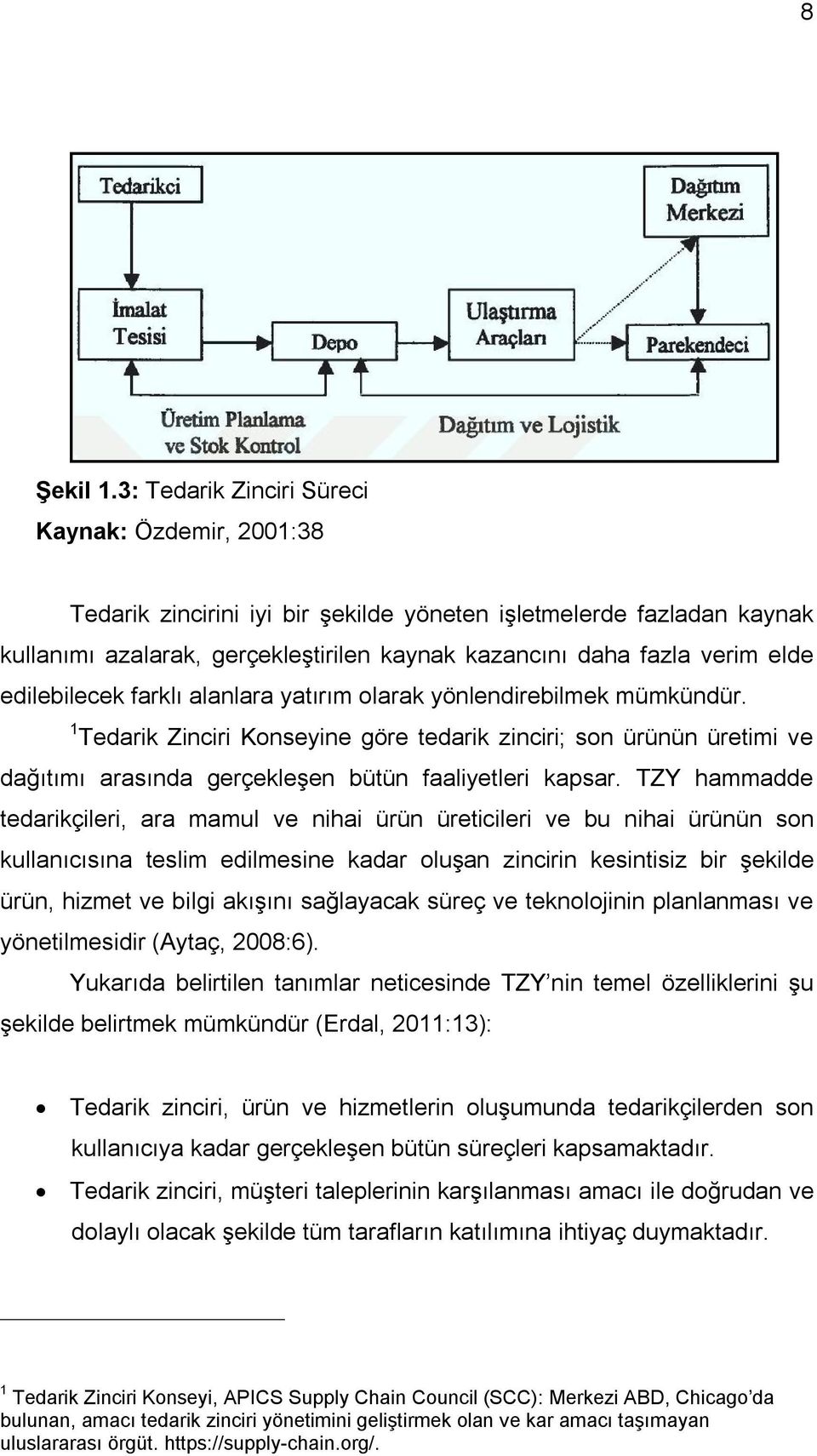 edilebilecek farklı alanlara yatırım olarak yönlendirebilmek mümkündür. 1 Tedarik Zinciri Konseyine göre tedarik zinciri; son ürünün üretimi ve dağıtımı arasında gerçekleşen bütün faaliyetleri kapsar.