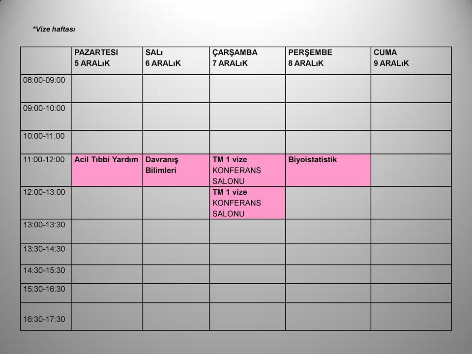 Bilimleri TM 1 vize KONFERANS SALONU 12:00-13:00 TM 1 vize