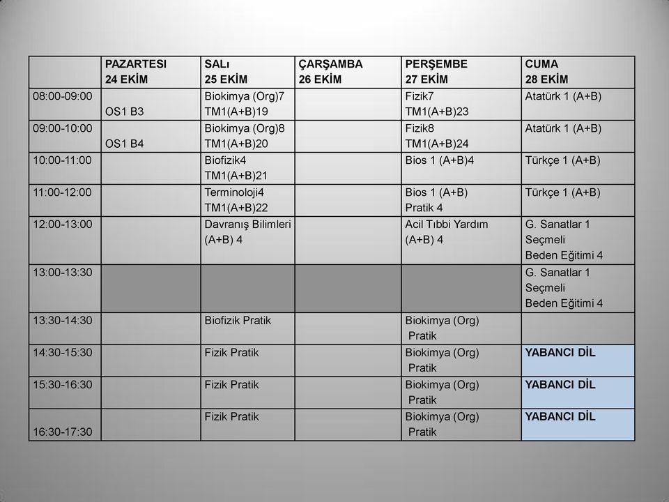 Fizik8 TM1(A+B)24 Bios 1 (A+B)4 Bios 1 (A+B) 4 Acil Tıbbi Yardım (A+B) 4 28 EKİM G.