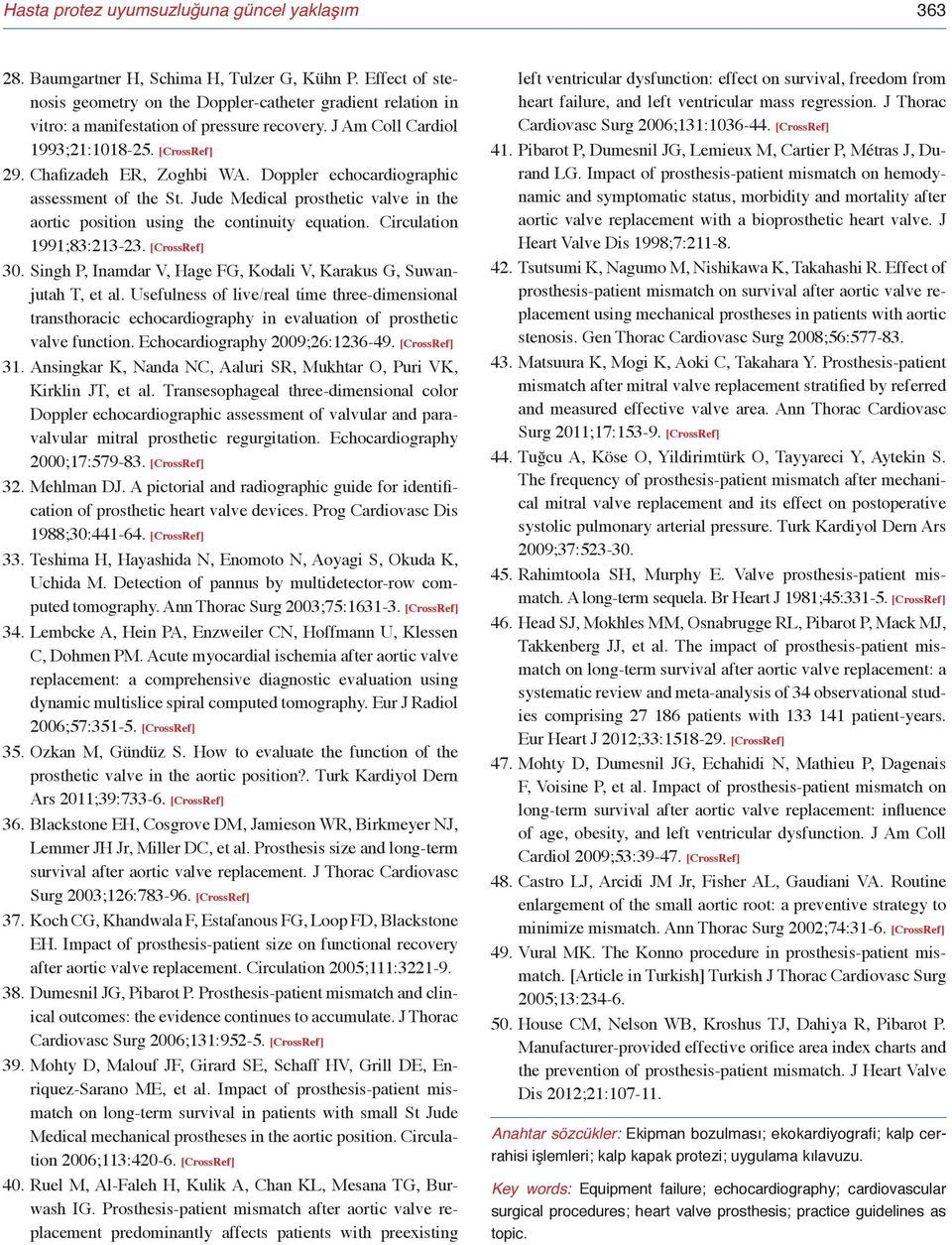 Doppler echocardiographic assessment of the St. Jude Medical prosthetic valve in the aortic position using the continuity equation. Circulation 1991;83:213-23. [CrossRef] 30.