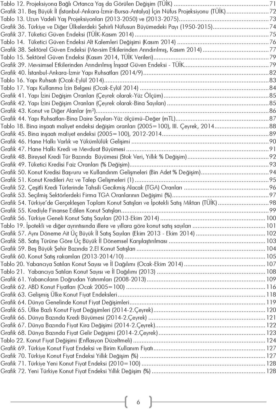 Tüketici Güven Endeksi (TÜİK-Kasım 2014)... 75 Tablo 14. Tüketici Güven Endeksi Alt Kalemleri Değişimi (Kasım 2014)... 76 Grafik 38.