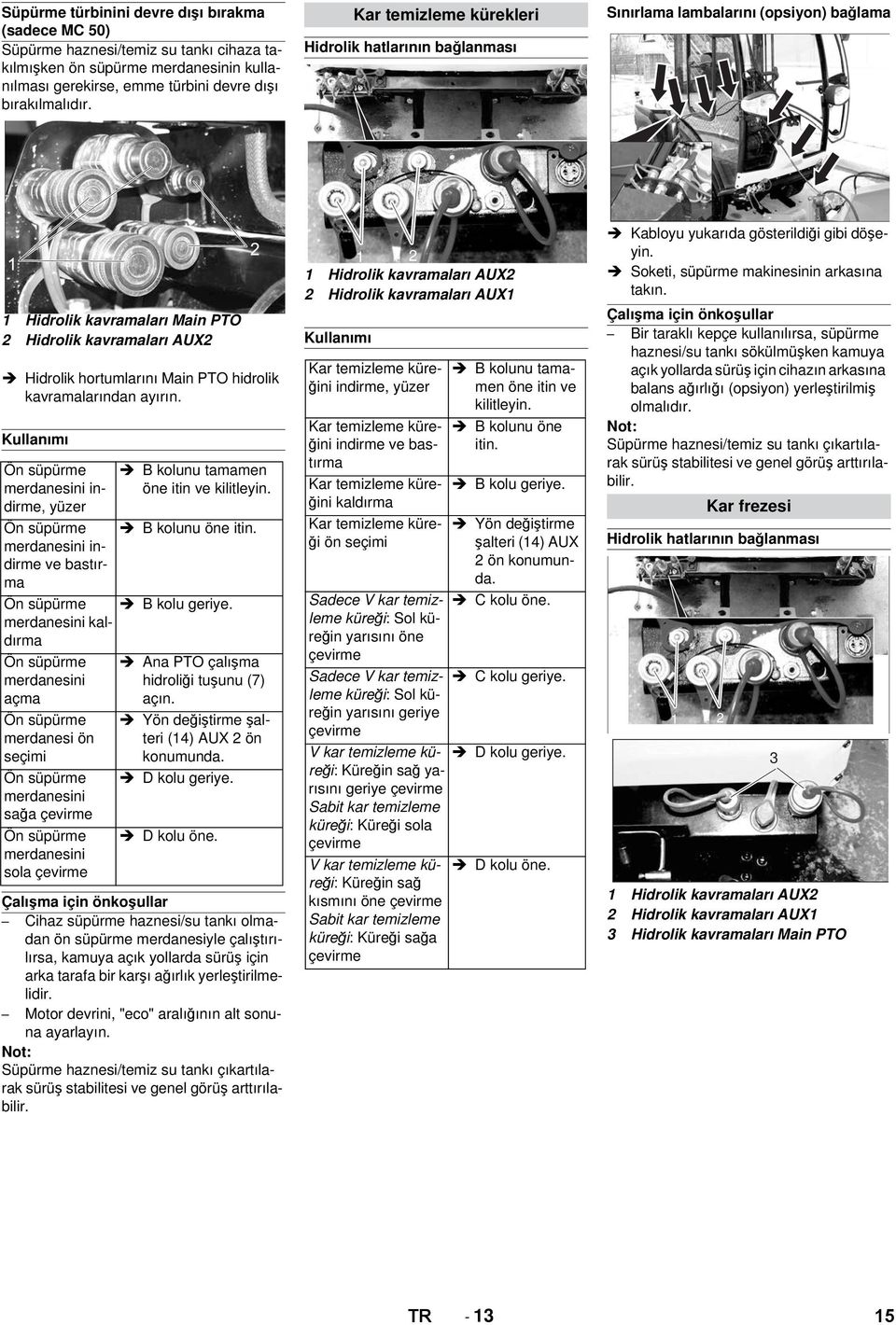 kavramalarından ayırın. Kullanımı Ön süpürme merdanesini indirme, yüzer Ön süpürme merdanesini indirme ve bastırma B kolunu tamamen öne itin ve kilitleyin. B kolunu öne itin. Ön süpürme B kolu geriye.