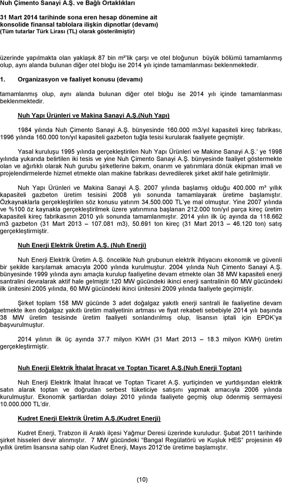 (Nuh Yapı) 1984 yılında Nuh Çimento Sanayi A.Ş. bünyesinde 160.000 m3/yıl kapasiteli kireç fabrikası, 1996 yılında 160.000 ton/yıl kapasiteli gazbeton tuğla tesisi kurularak faaliyete geçmiştir.