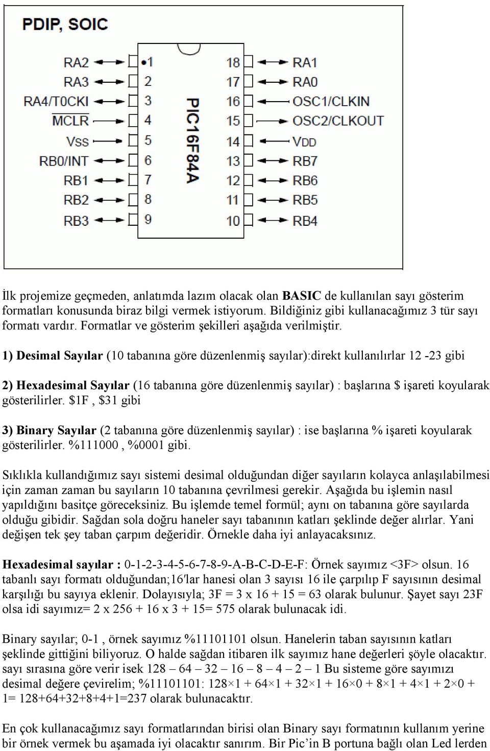 1) Desimal Sayılar (10 tabanına göre düzenlenmiş sayılar):direkt kullanılırlar 12-23 gibi 2) Hexadesimal Sayılar (16 tabanına göre düzenlenmiş sayılar) : başlarına $ işareti koyularak gösterilirler.