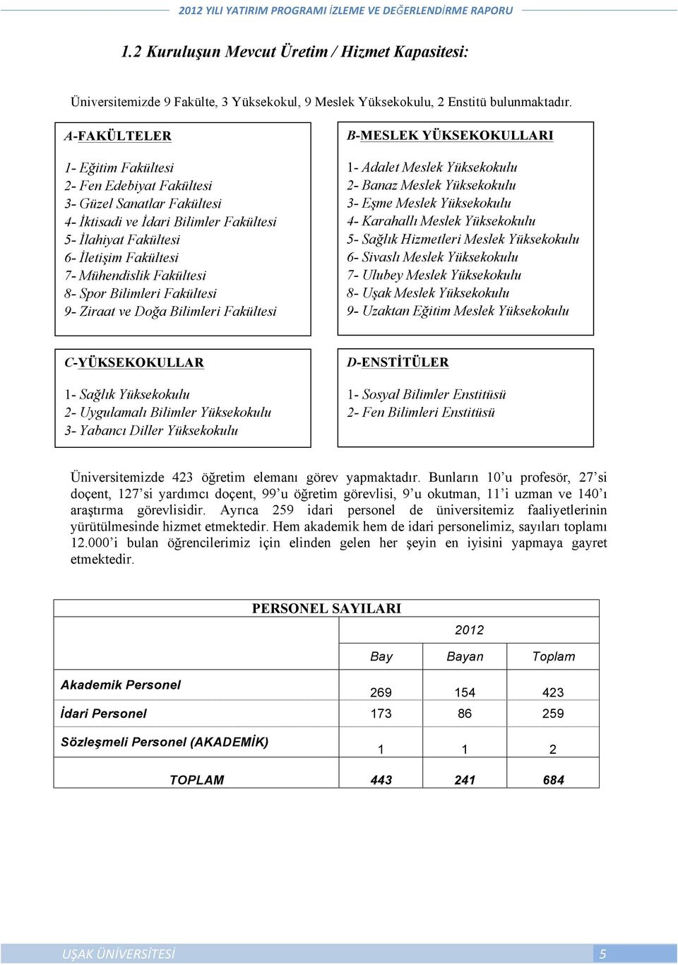 Spor Bilimleri Fakültesi 9- Ziraat ve Doğa Bilimleri Fakültesi B-MESLEK YÜKSEKOKULLARI 1- Adalet Meslek Yüksekokulu 2- Banaz Meslek Yüksekokulu 3- Eşme Meslek Yüksekokulu 4- Karahallı Meslek