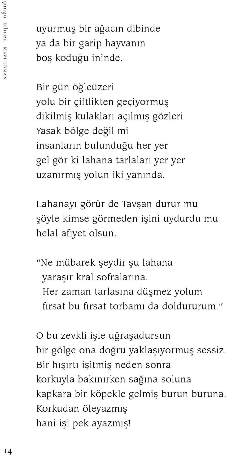 yolun iki yanında. Lahanayı görür de Tavşan durur mu şöyle kimse görmeden işini uydurdu mu helal afiyet olsun. Ne mübarek şeydir şu lahana yaraşır kral sofralarına.