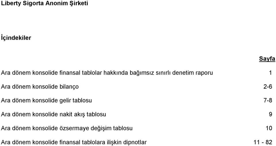 gelir tablosu 7-8 Ara dönem konsolide nakit akış tablosu 9 Ara dönem konsolide