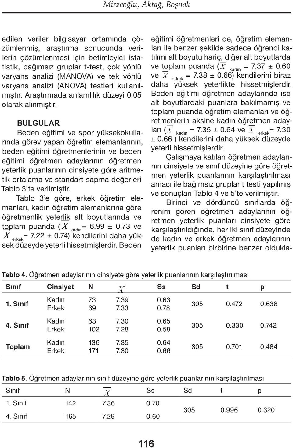 BULGULAR Beden eğitimi ve spor yüksekokullarında görev yapan öğretim elemanlarının, beden eğitimi öğretmenlerinin ve beden eğitimi öğretmen adaylarının öğretmen yeterlik puanlarının cinsiyete göre