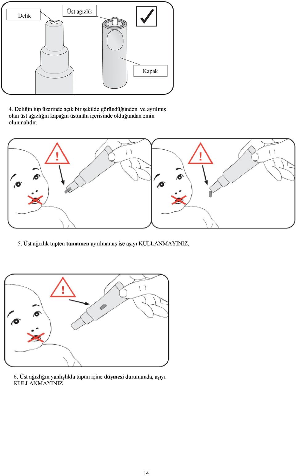 ağızlığın kapağın üstünün içerisinde olduğundan emin olunmalıdır. 5.