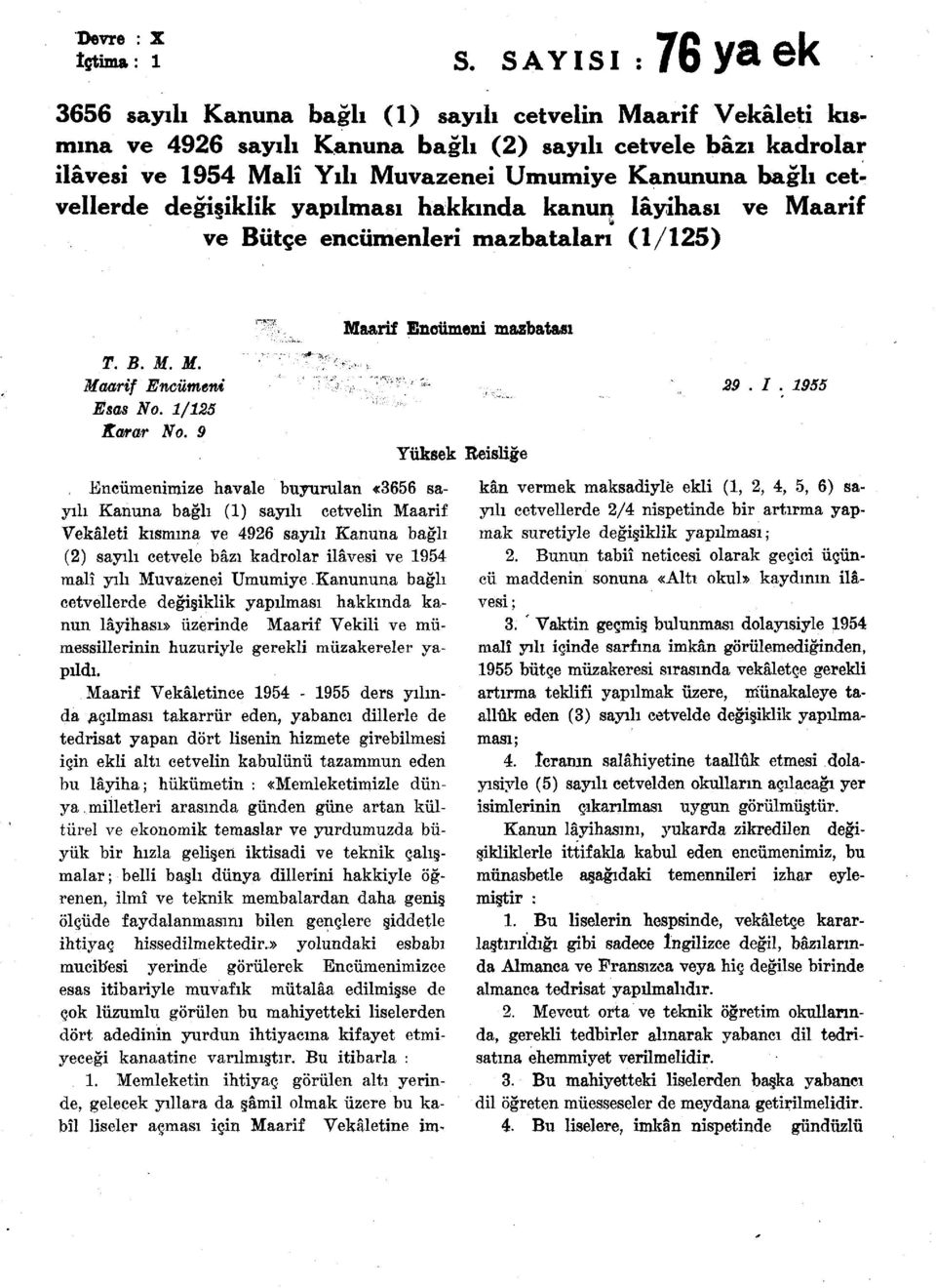 bağlı cetvellerde değişiklik yapılması hakkında kanun lâyihası ve Maarif ve Bütçe encümenleri mazbataları (1/125) -I Maarif Encümeni mazbatası T. B. M. M. '" : '"y- : -T;^^>.M. Maarif Encümeni! ; "^ :,,.