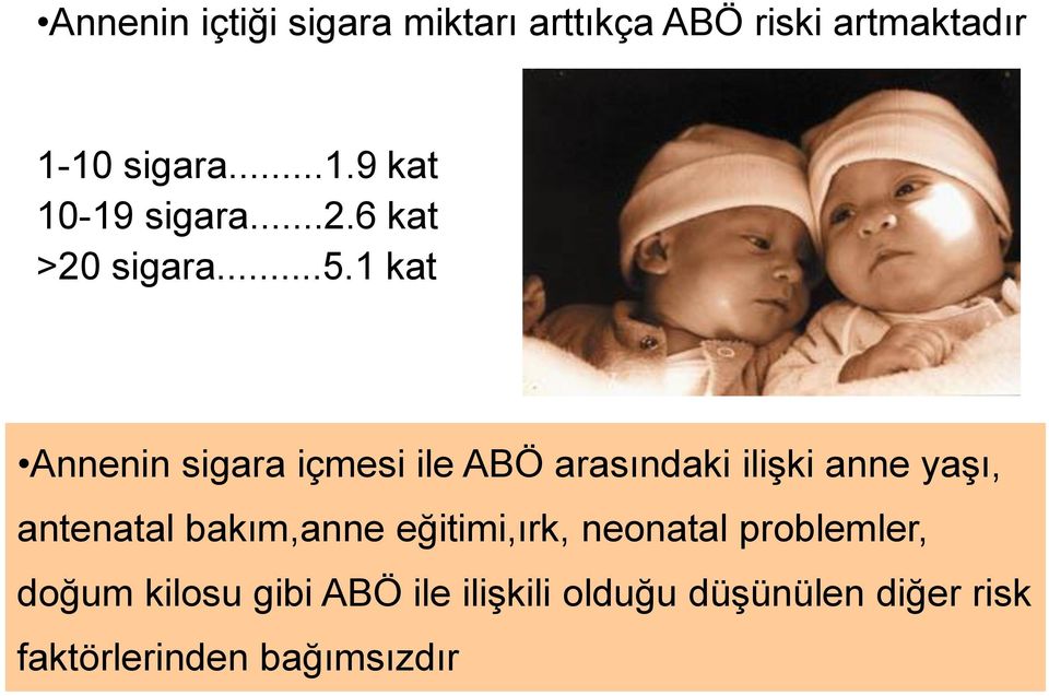 1 kat Annenin sigara içmesi ile ABÖ arasındaki ilişki anne yaşı, antenatal