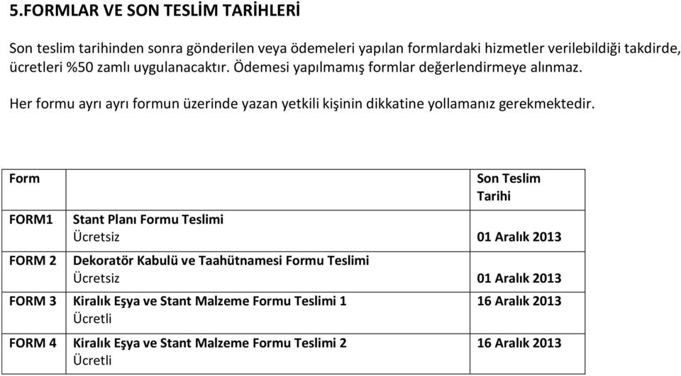 Her formu ayrı ayrı formun üzerinde yazan yetkili kişinin dikkatine yollamanız gerekmektedir.