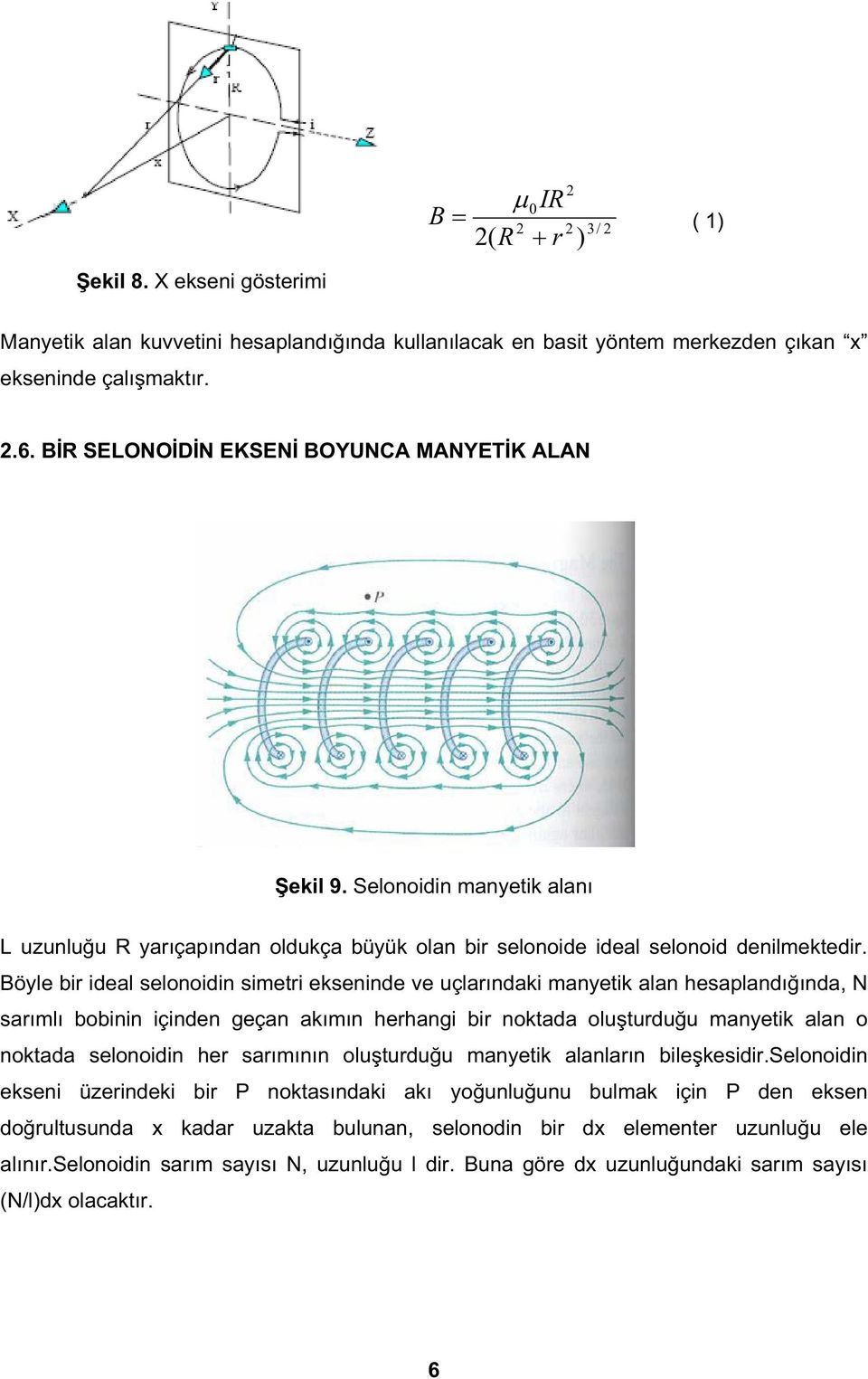 Böyle bir ideal selonoidin simetri ekseninde ve uçlarındaki manyetik alan hesaplandı ında, N sarımlı bobinin içinden geçan akımın herhangi bir noktada olu turdu u manyetik alan o noktada selonoidin