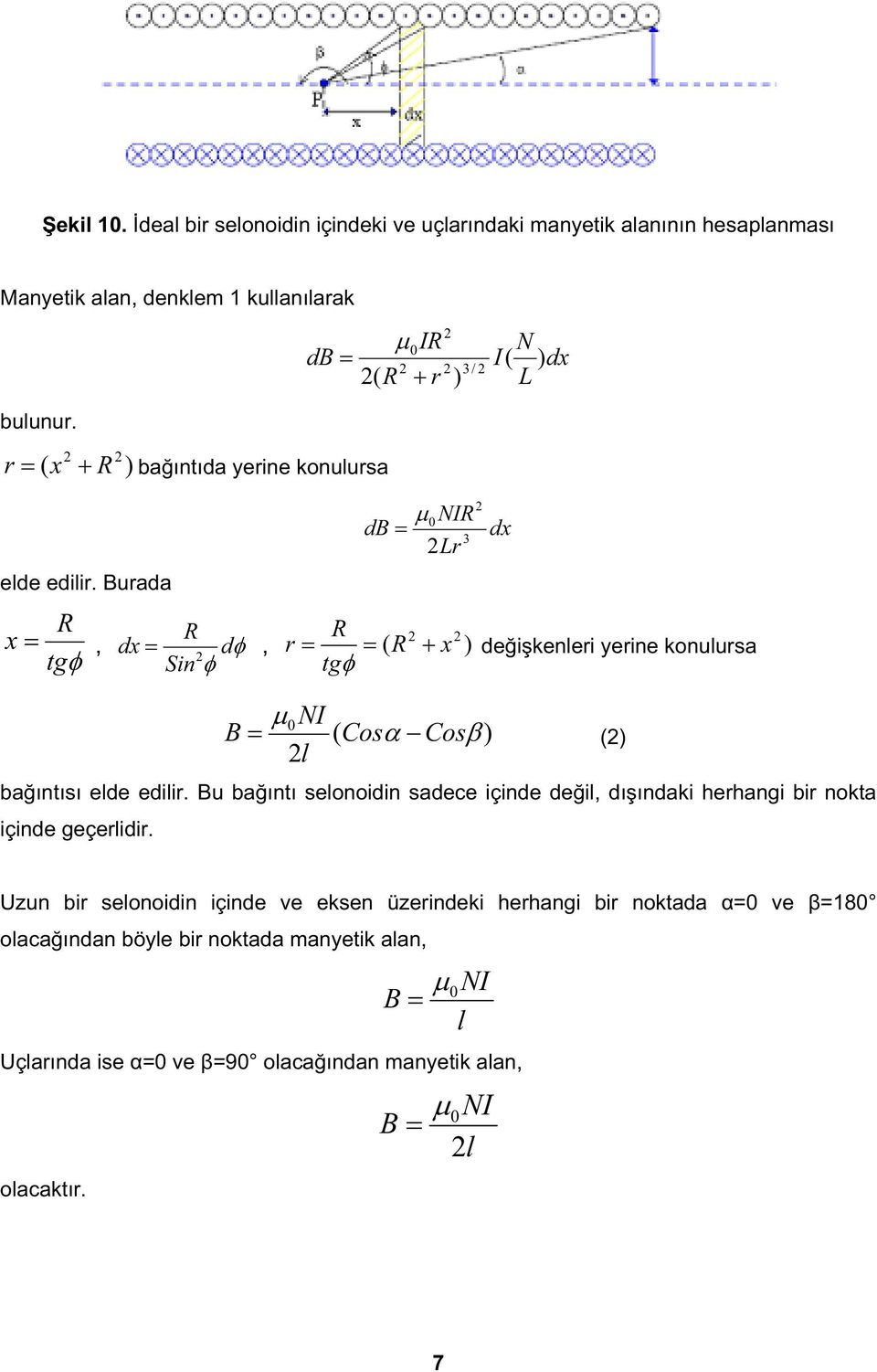 ) l dx () ba ıntısı elde edilir. Bu ba ıntı selonoidin sadece içinde de il, dı ındaki herhangi bir nokta içinde geçerlidir.