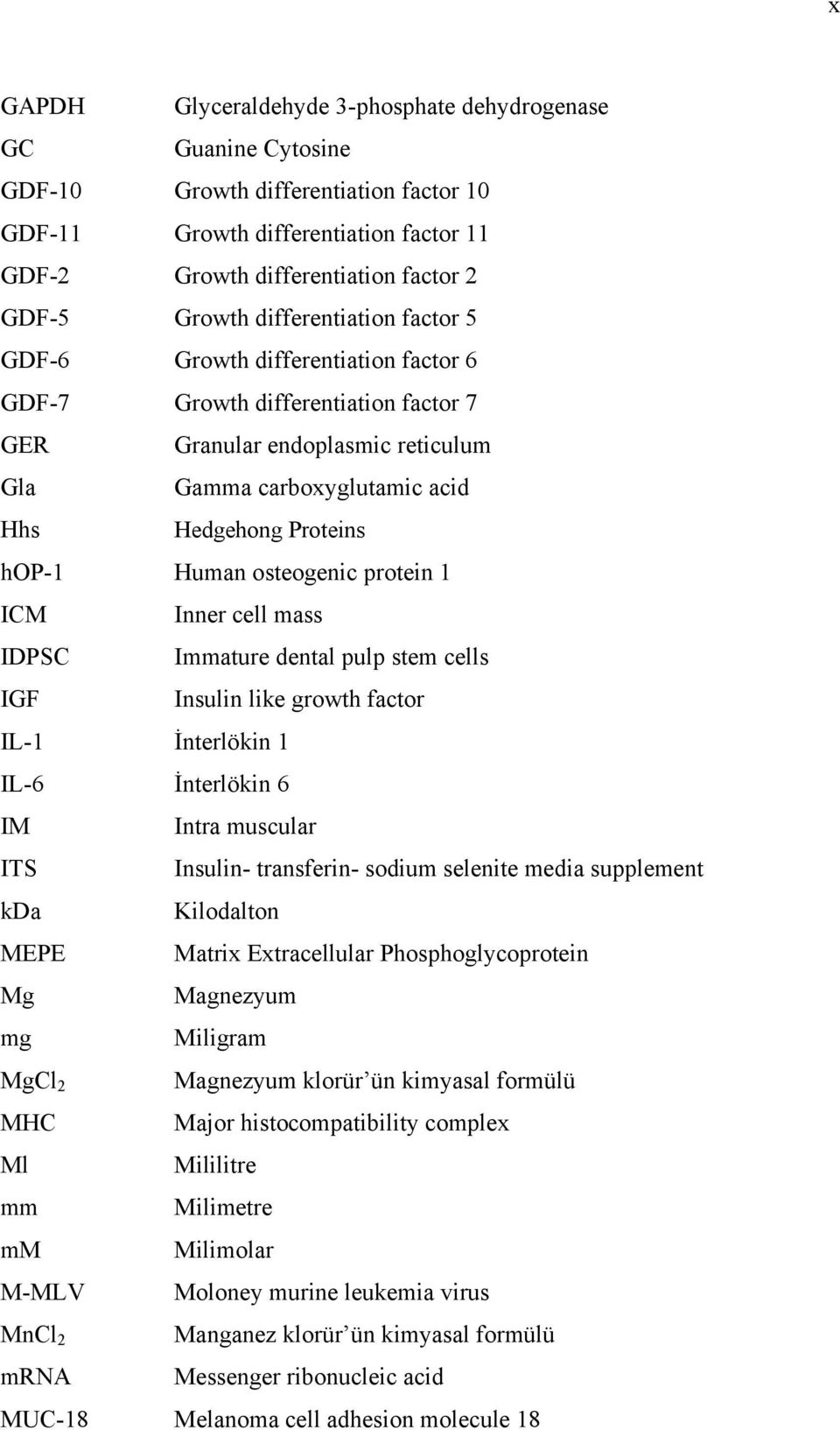 Human osteogenic protein 1 ICM Inner cell mass IDPSC Immature dental pulp stem cells IGF Insulin like growth factor IL-1 İnterlökin 1 IL-6 İnterlökin 6 IM Intra muscular ITS Insulin- transferin-