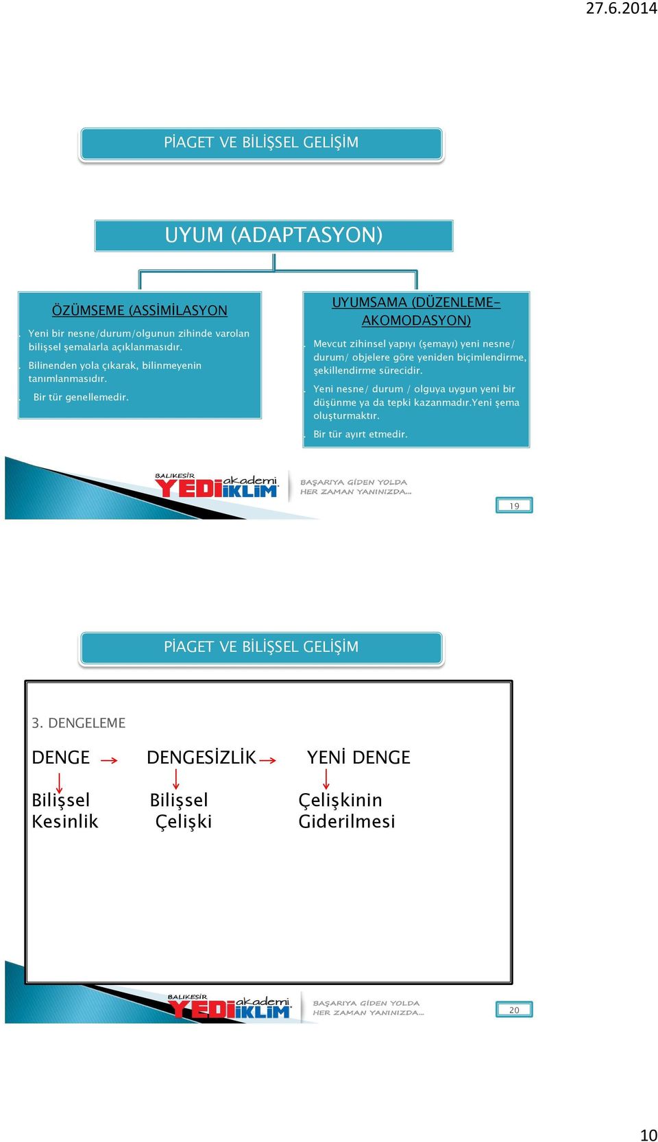 Mevcut zihinsel yapıyı (şemayı) yeni nesne/ durum/ objelere göre yeniden biçimlendirme, şekillendirme sürecidir.