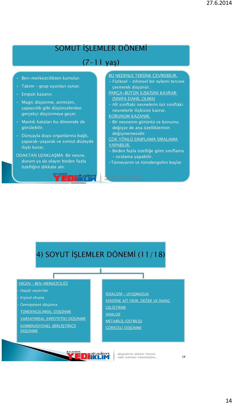 ODAKTAN UZAKLAŞMA: Bir nesne, durum ya da olayın birden fazla özelliğini dikkate alır. BU NEDENLE TERSİNE ÇEVİREBİLİR. - Fiziksel zihinsel bir eylemi tersine çevirerek düşünür.