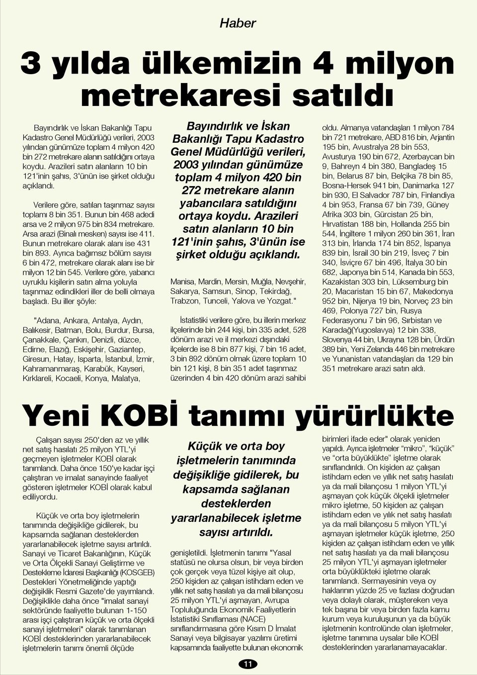 Bunun bin 468 adedi arsa ve 2 milyon 975 bin 834 metrekare. Arsa arazi (Binal mesken) say s ise 411. Bunun metrekare olarak alan ise 431 bin 893.