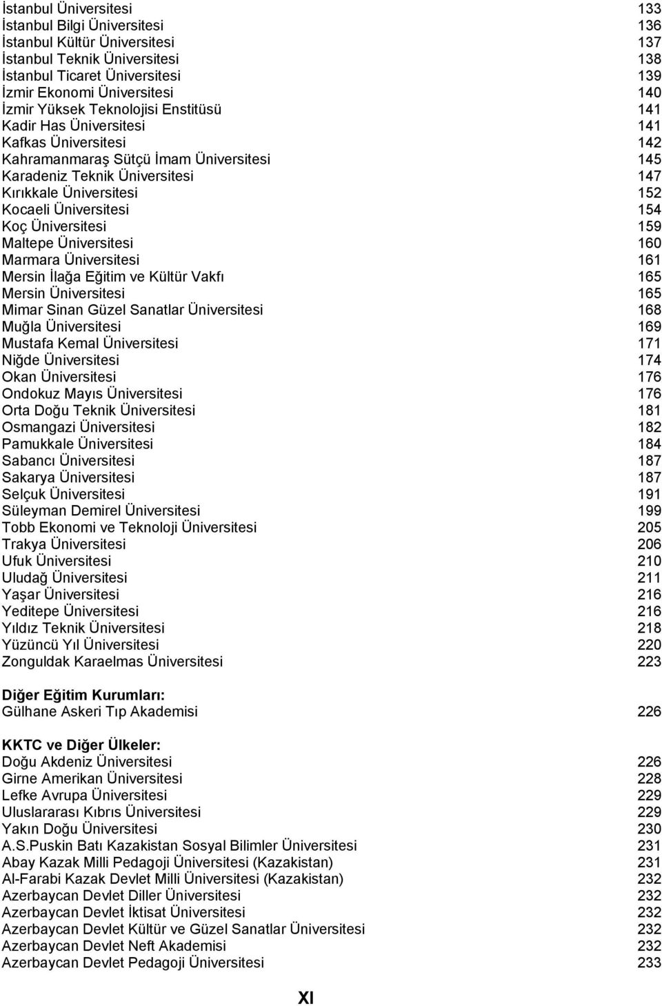 Üniversitesi 154 Koç Üniversitesi 159 Maltepe Üniversitesi 160 Marmara Üniversitesi 161 Mersin İlağa Eğitim ve Kültür Vakfõ 165 Mersin Üniversitesi 165 Mimar Sinan Güzel Sanatlar Üniversitesi 168