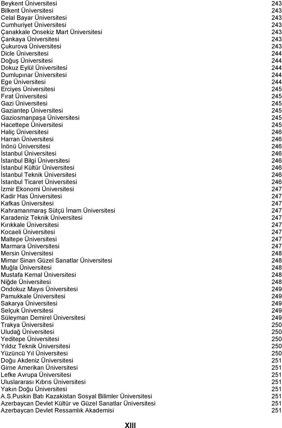 Gaziantep Üniversitesi 245 Gaziosmanpaşa Üniversitesi 245 Hacettepe Üniversitesi 245 Haliç Üniversitesi 246 Harran Üniversitesi 246 İnönü Üniversitesi 246 İstanbul Üniversitesi 246 İstanbul Bilgi