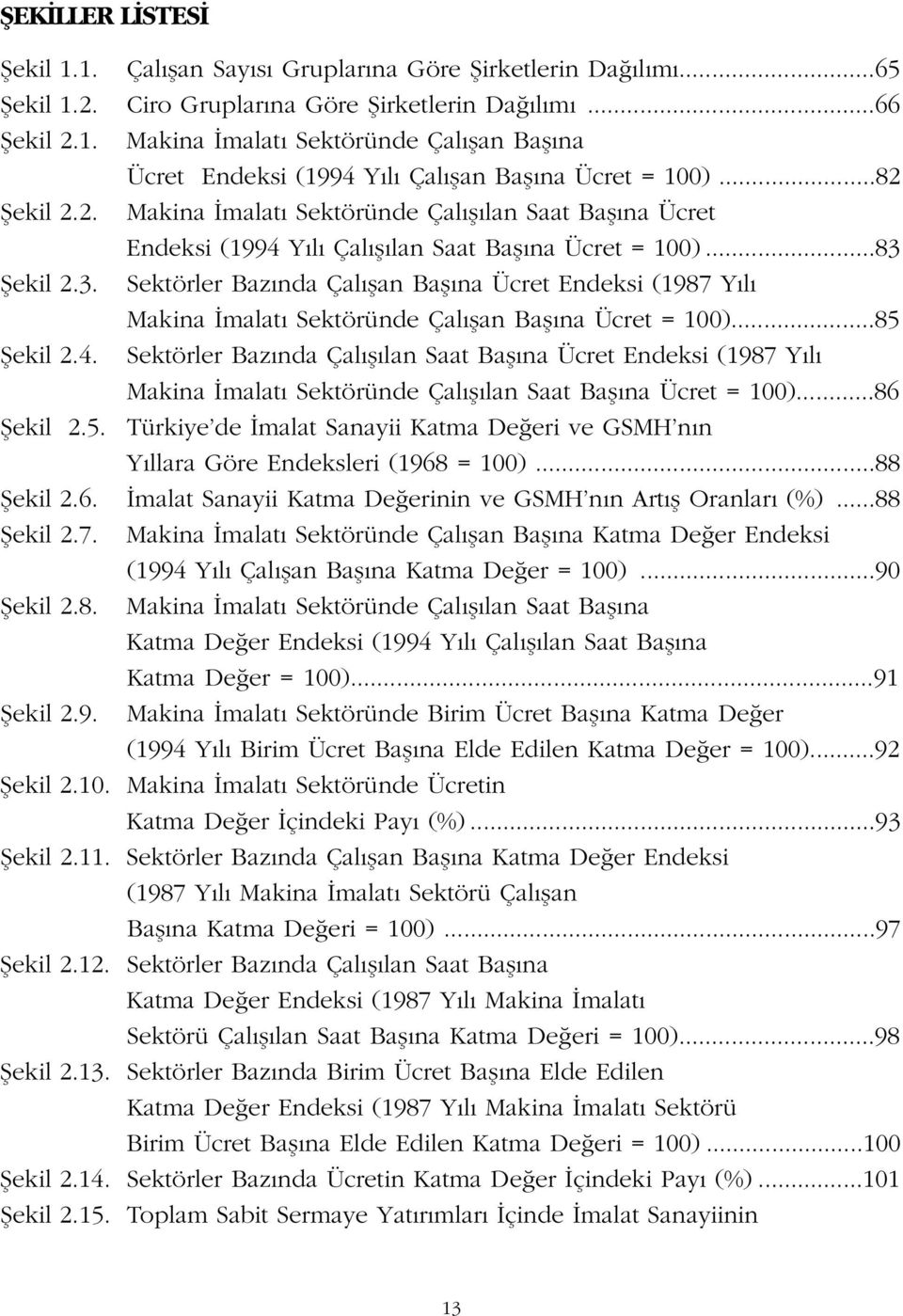 fiekil 2.3. Sektörler Baz nda Çal flan Bafl na Ücret Endeksi (1987 Y l Makina malat Sektöründe Çal flan Bafl na Ücret = 100)...85 fiekil 2.4.