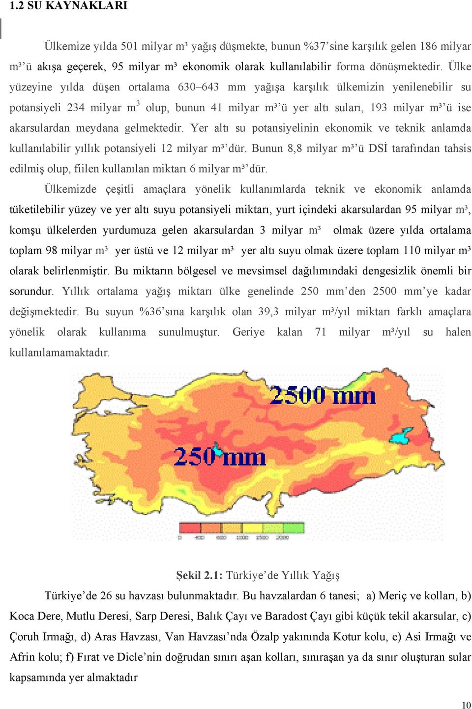 meydana gelmektedir. Yer altı su potansiyelinin ekonomik ve teknik anlamda kullanılabilir yıllık potansiyeli 12 milyar m³ dür.