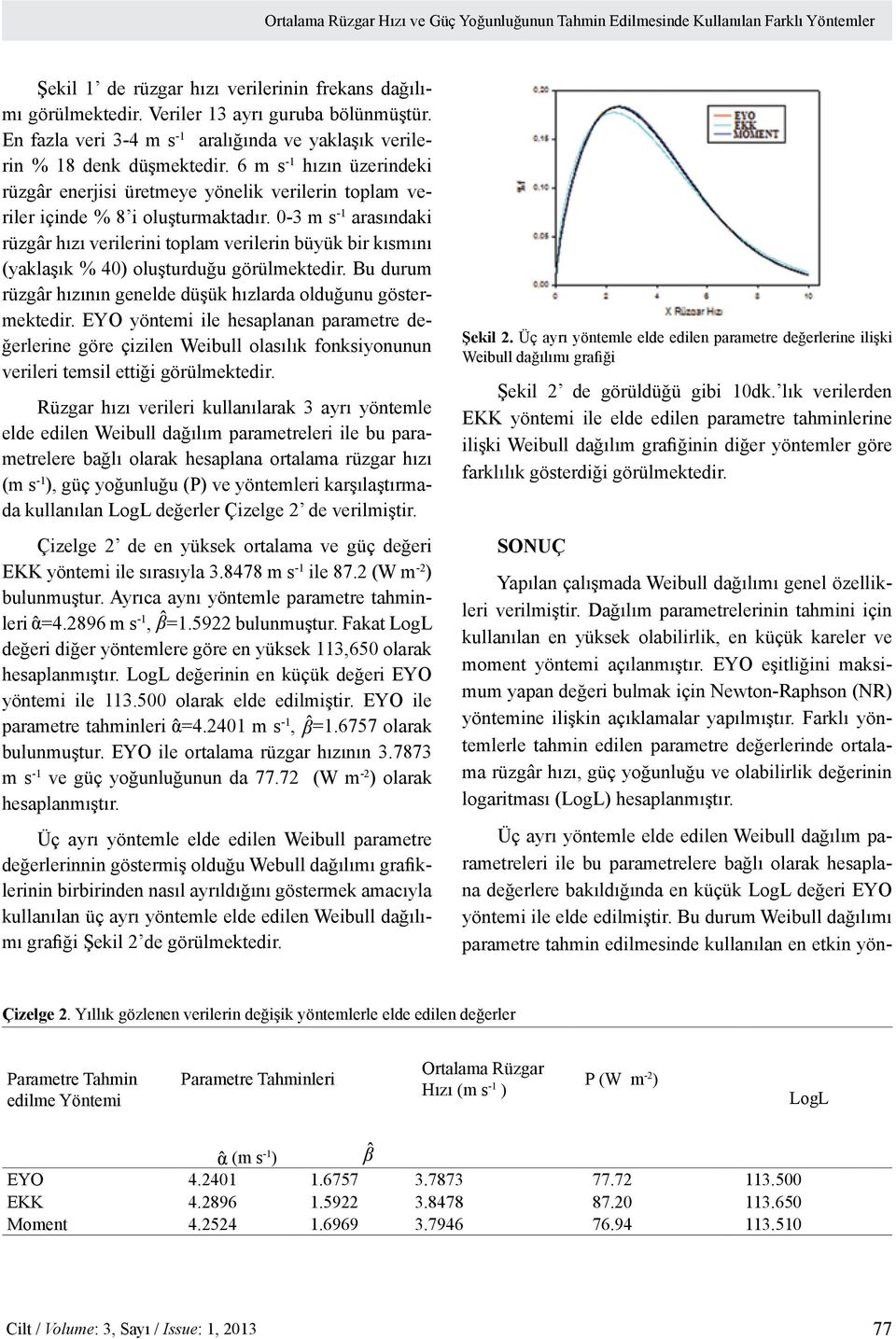 0-3 m s -1 arasındaki rüzgâr hızı verilerini toplam verilerin büyük bir kısmını (yaklaşık % 40) oluşturduğu görülmektedir. Bu durum rüzgâr hızının genelde düşük hızlarda olduğunu göstermektedir.