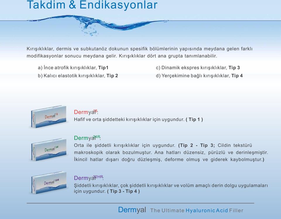 a) İnce atrofik kırışıklıklar, Tip1 b) Kalıcı elastotik kırışıklıklar, Tip 2 c) Dinamik ekspres kırışıklıklar, Tip 3 d) Yerçekimine bağlı kırışıklıklar, Tip 4 18 : Hafif ve orta şiddetteki