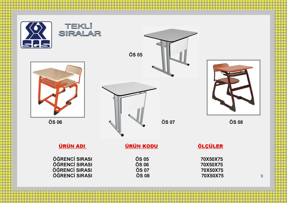 ÖĞRENCİ SIRASI ÖS 06 70X50X75 ÖĞRENCİ