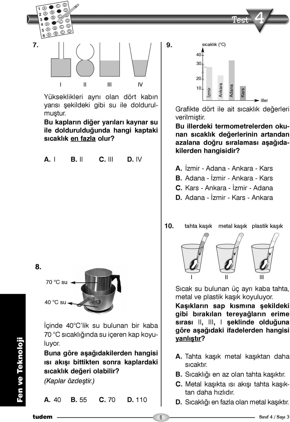 IV 20 10 Ýzmir Ankara Adana Kars iller Grafikte dört ile ait sýcaklýk deðerleri verilmiþtir.