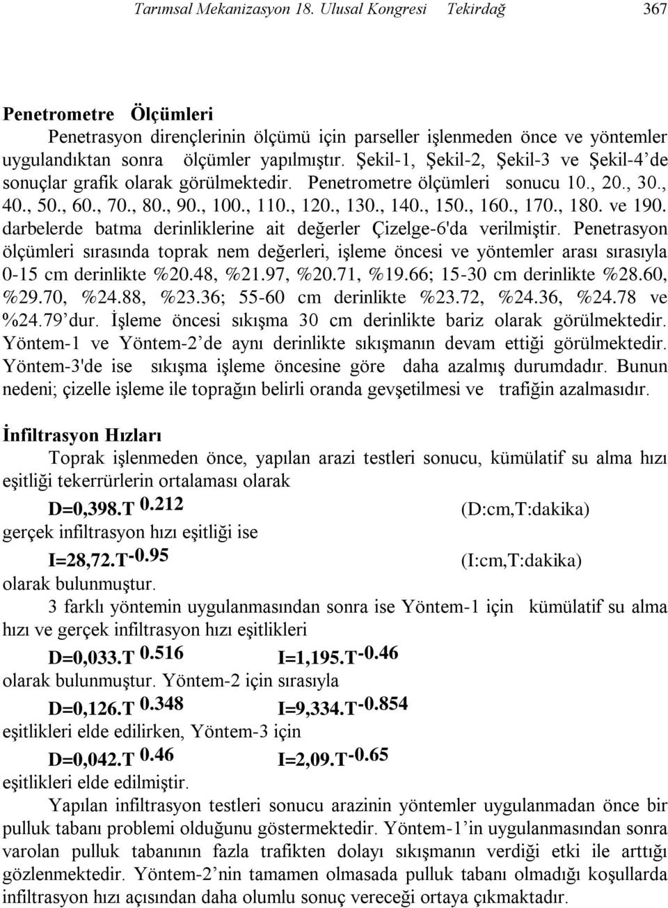 , 180. ve 190. darbelerde batma derinliklerine ait değerler Çizelge-6'da verilmiştir.