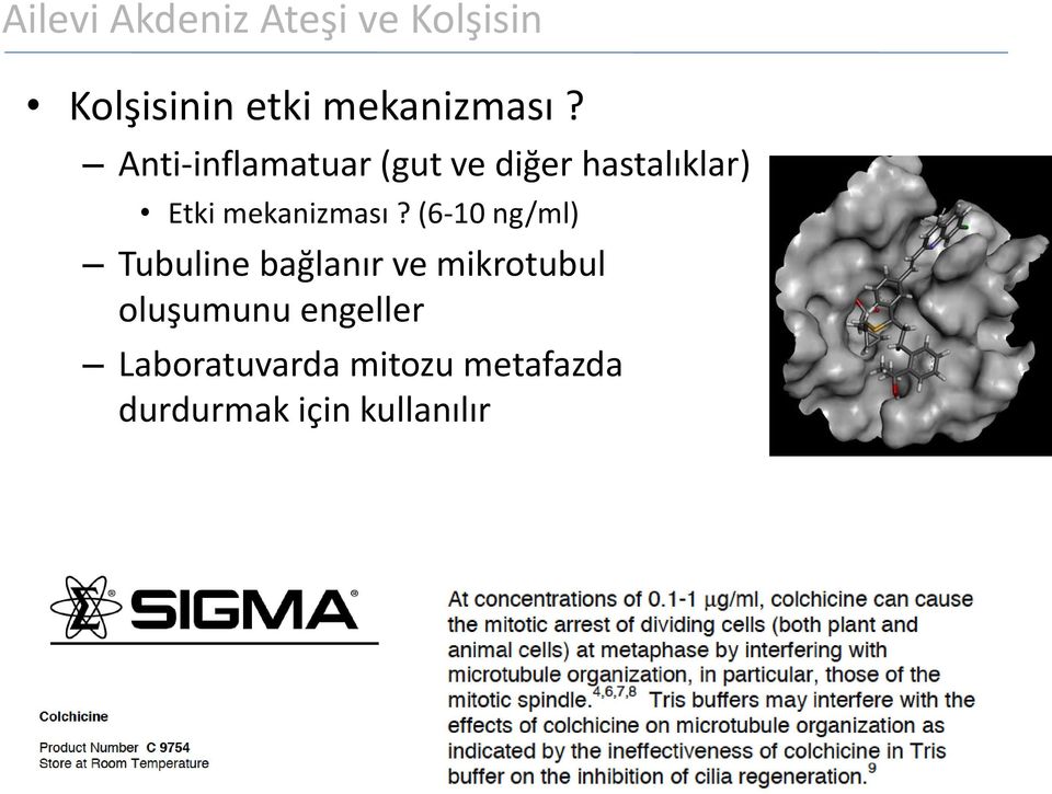 (6-10 ng/ml) Tubuline bağlanır ve mikrotubul oluşumunu