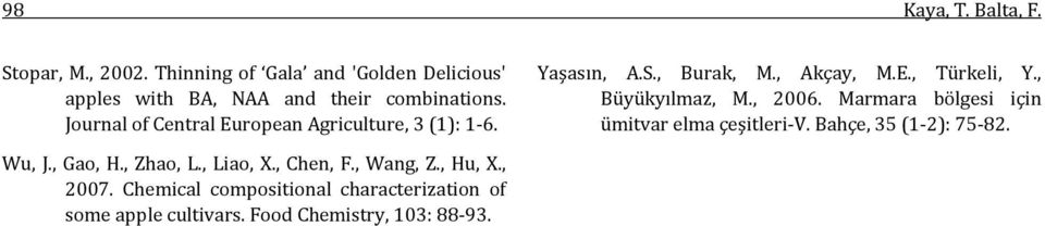 Journal of Central European Agriculture, 3 (1): 1-6. Yaşasın, A.S., Burak, M., Akçay, M.E., Türkeli, Y., Büyükyılmaz, M.