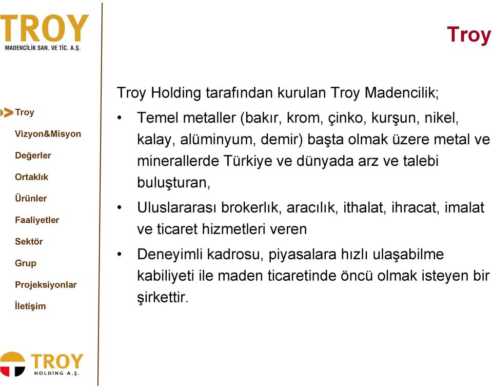 buluşturan, Uluslararası brokerlık, aracılık, ithalat, ihracat, imalat ve ticaret hizmetleri veren