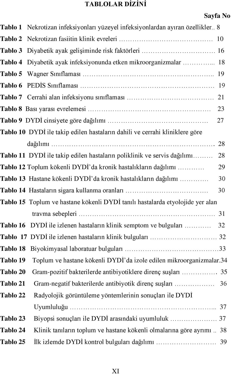 . 19 Tablo 6 PEDİS Sınıflaması 19 Tablo 7 Cerrahi alan infeksiyonu sınıflaması 21 Tablo 8 Bası yarası evrelemesi.