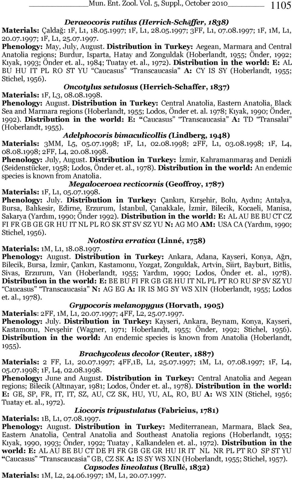 Distribution in the world: E: AL BU HU IT PL RO ST YU Caucasus Transcaucasia A: CY IS SY (Hoberlandt, 1955; Stichel, 1956). Oncotylus setulosus (Herrich-Schaffer, 1837) Materials: 1F, L3, 08.08.1998.