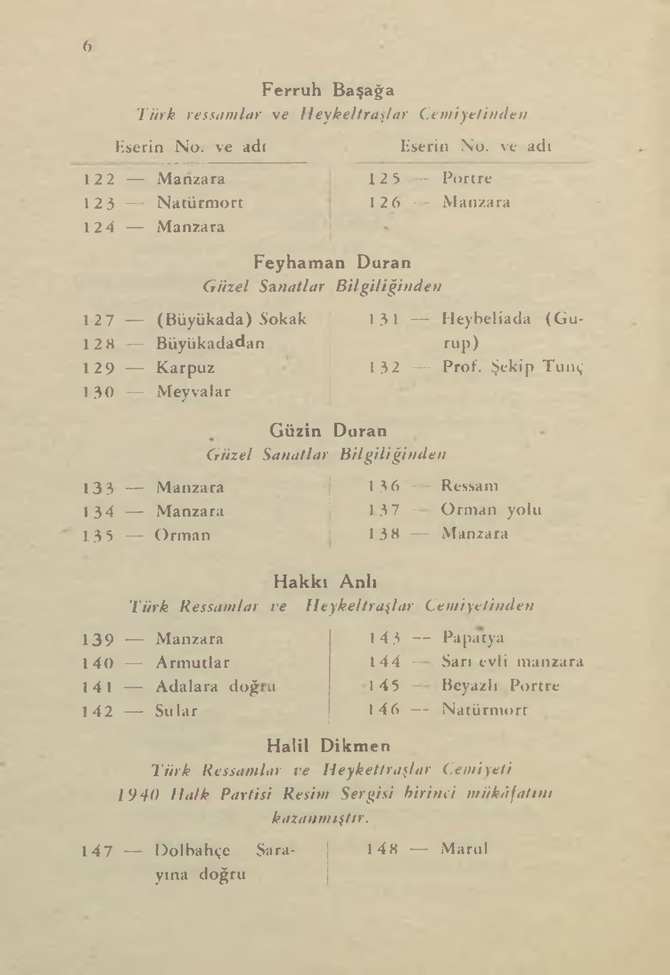 Heybeliada (Gu- 128 Büyükadadan rup) 129 Karpuz 132 Prof.