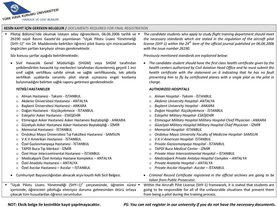 Maddesinde belirtilen öğrenci pilot lisansı için müracaatlarda öngörülen şartları karşılıyor olması gerekmektedir.