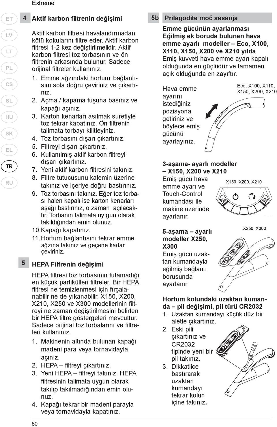 2. Açma / kapama tuşuna basınız ve kapağı açınız. 3. Karton kenarları asılmak suretiyle toz tekrar kapatınız. Ön filtrenin talimata torbayı kilitleyiniz. 4. Toz torbasını dışarı çıkartınız. 5.