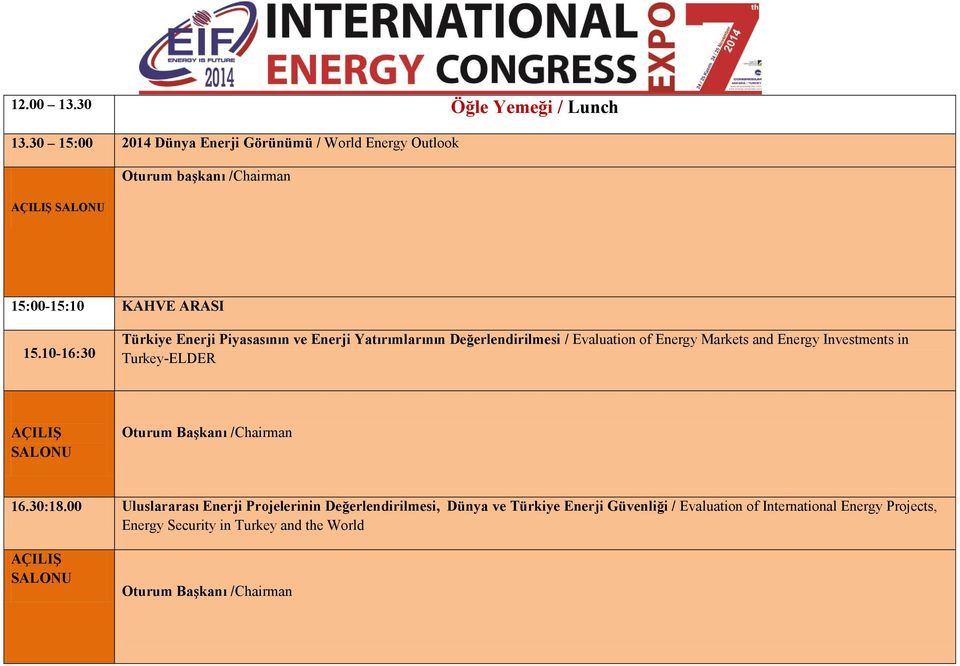 10-16:30 Türkiye Enerji Piyasasının ve Enerji Yatırımlarının Değerlendirilmesi / Evaluation of Energy Markets and Energy