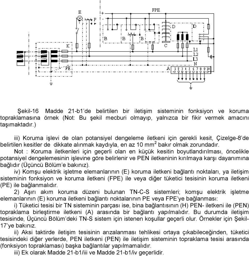 Not : Koruma iletkenleri için geçerli olan en küçük kesitin boyutlandırılması, öncelikle potansiyel dengelemesinin işlevine göre belirlenir ve PEN iletkeninin kırılmaya karşı dayanımına bağlıdır