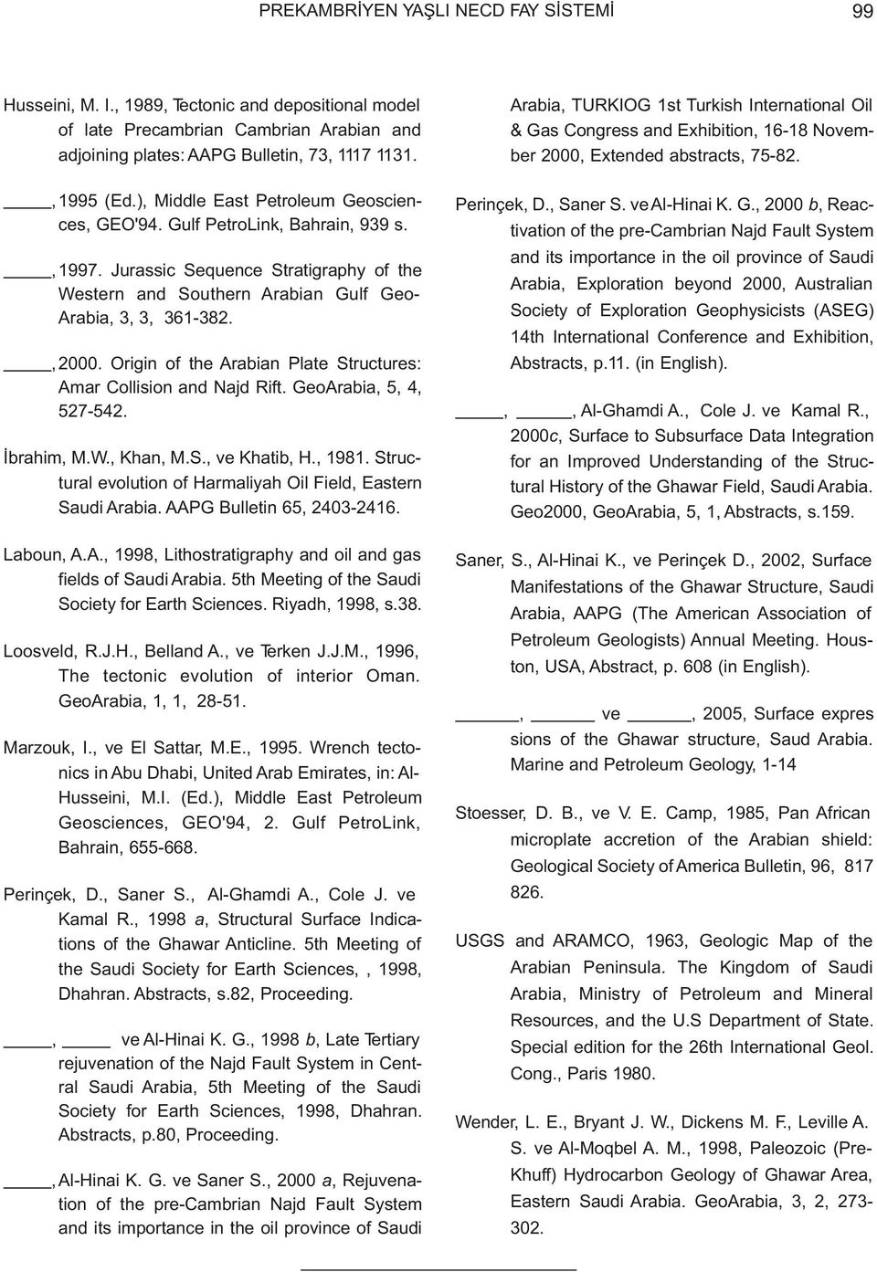 Origin of the Arabian Plate Structures: Amar Collision and Najd Rift. GeoArabia, 5, 4, 527-542. Ýbrahim, M.W., Khan, M.S., ve Khatib, H., 1981.