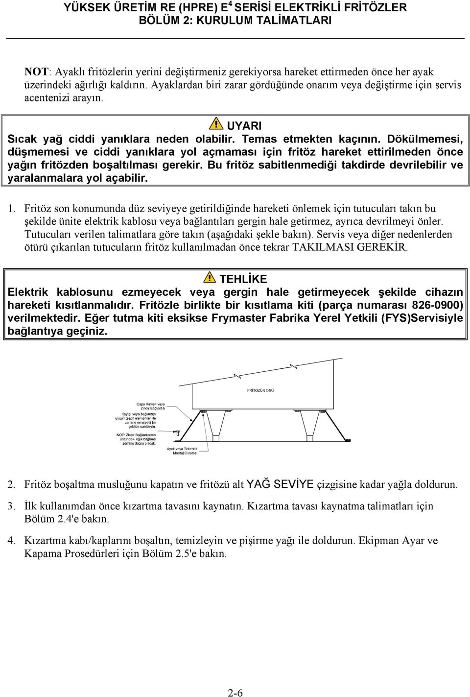 Dökülmemesi, düşmemesi ve ciddi yanıklara yol açmaması için fritöz hareket ettirilmeden önce yağın fritözden boşaltılması gerekir.