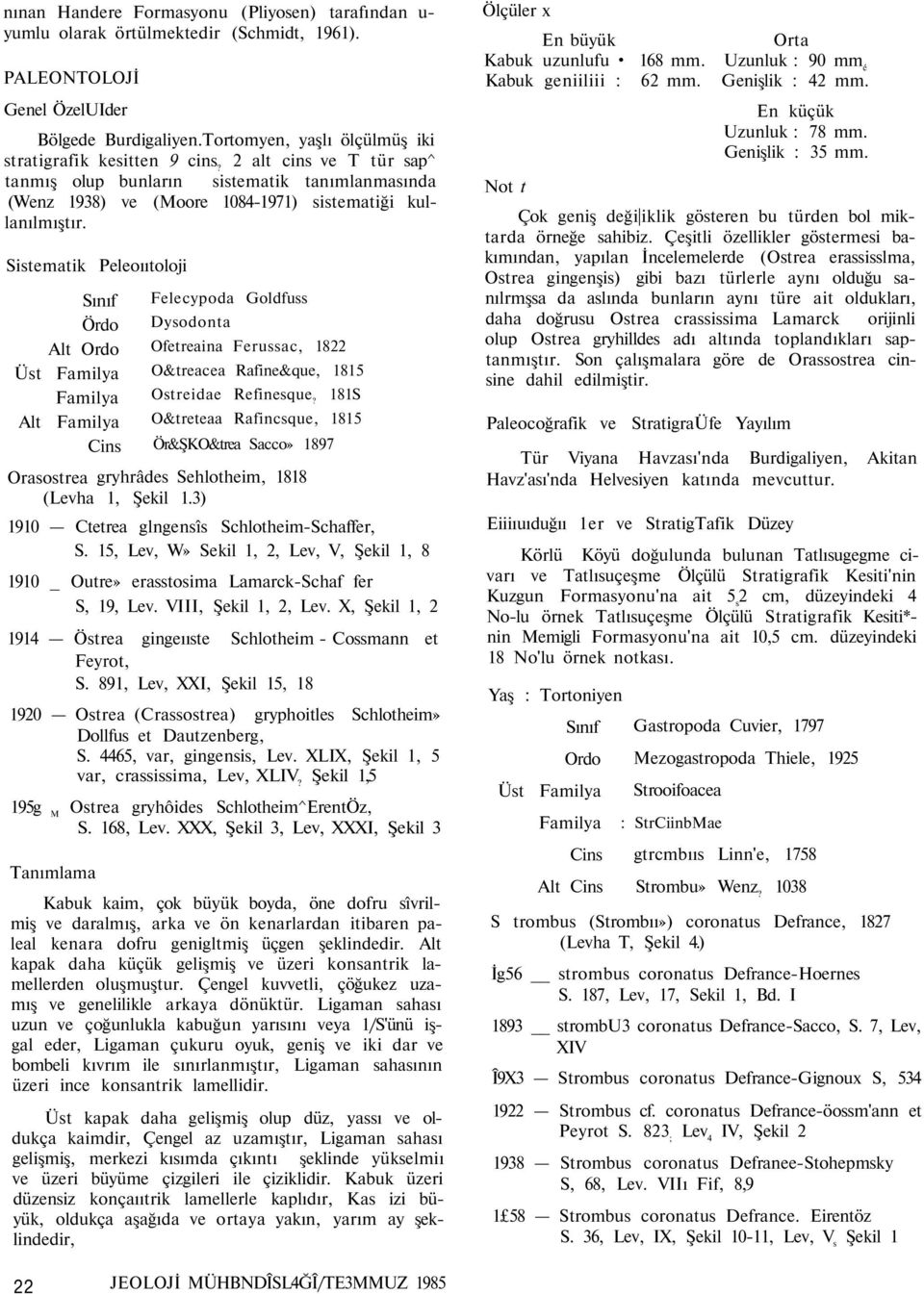 Sistematik Peleoııtoloji Sınıf Ördo Alt Ordo Üst Familya Familya Alt Familya Cins Felecypoda Goldfuss Dysodonta Ofetreaina Ferussac, 1822 O&treacea Rafine&que, 1815 Ostreidae Refinesque?