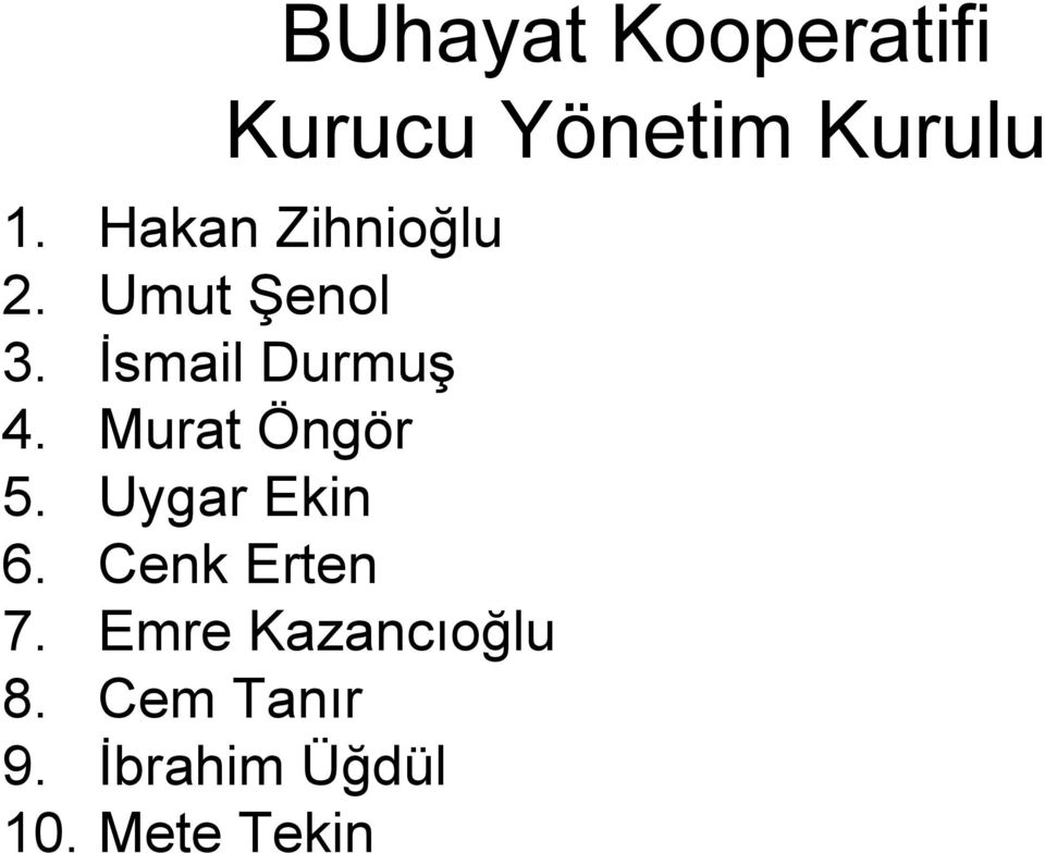 Murat Öngör 5. Uygar Ekin 6. Cenk Erten 7.