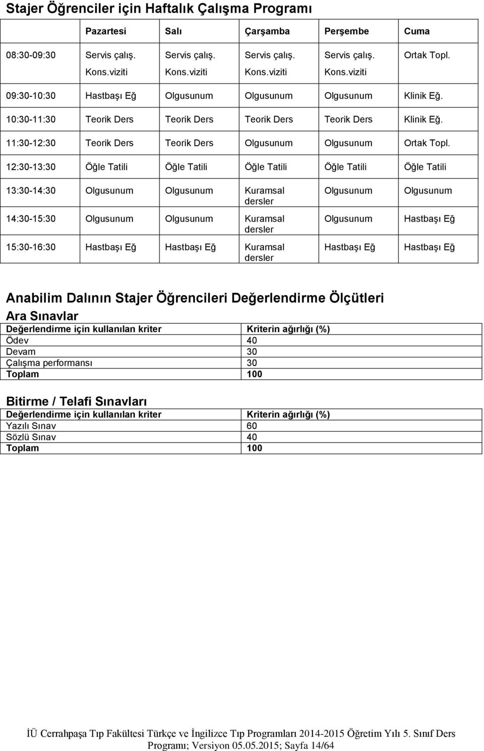 11:30-12:30 Teorik Ders Teorik Ders Olgusunum Olgusunum Ortak Topl.