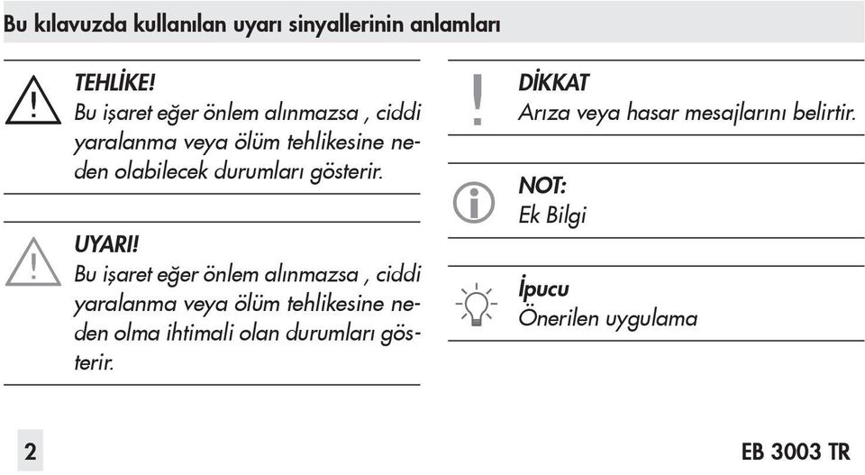 gösterir. UYARI!